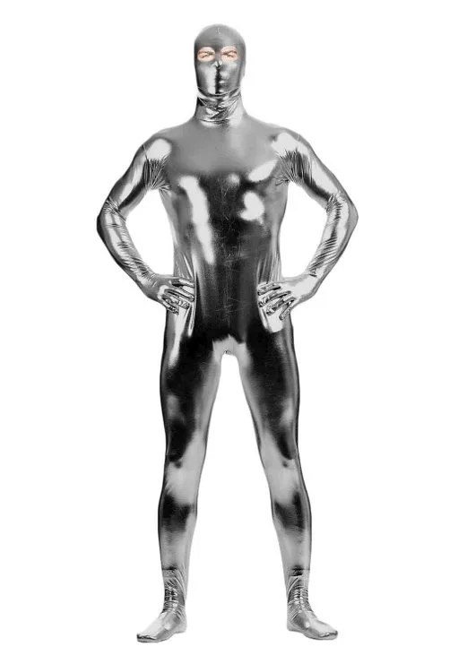 Для мужчин всего тела зеленый металлик комбинезон из лайкры с открытым глаз