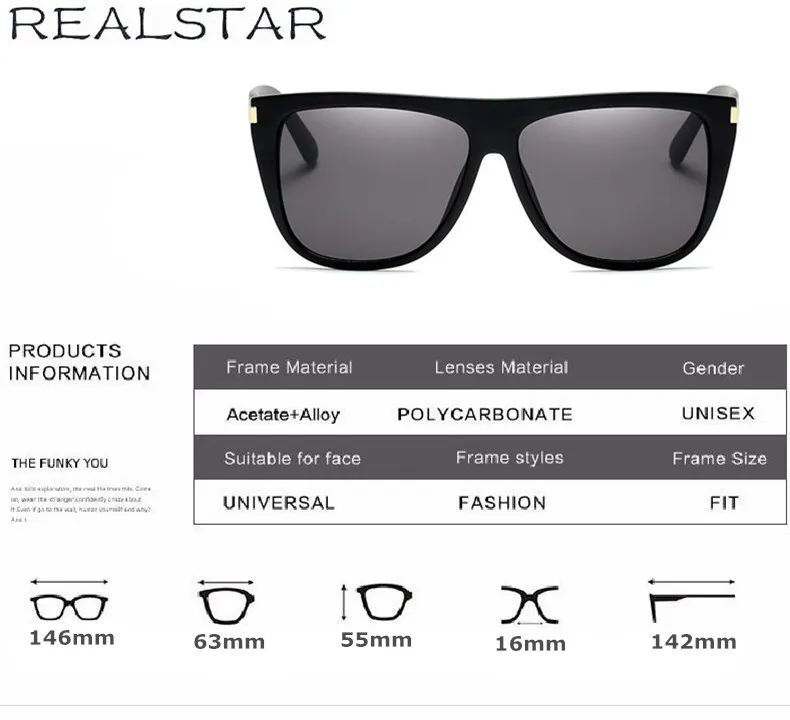 REALSTAR модные квадратные солнцезащитные очки для женщин Брендовая Дизайнерская обувь с плоским верхом черные солнцезащитные очки Для мужчин Винтаж очки Oculos оттенки S236