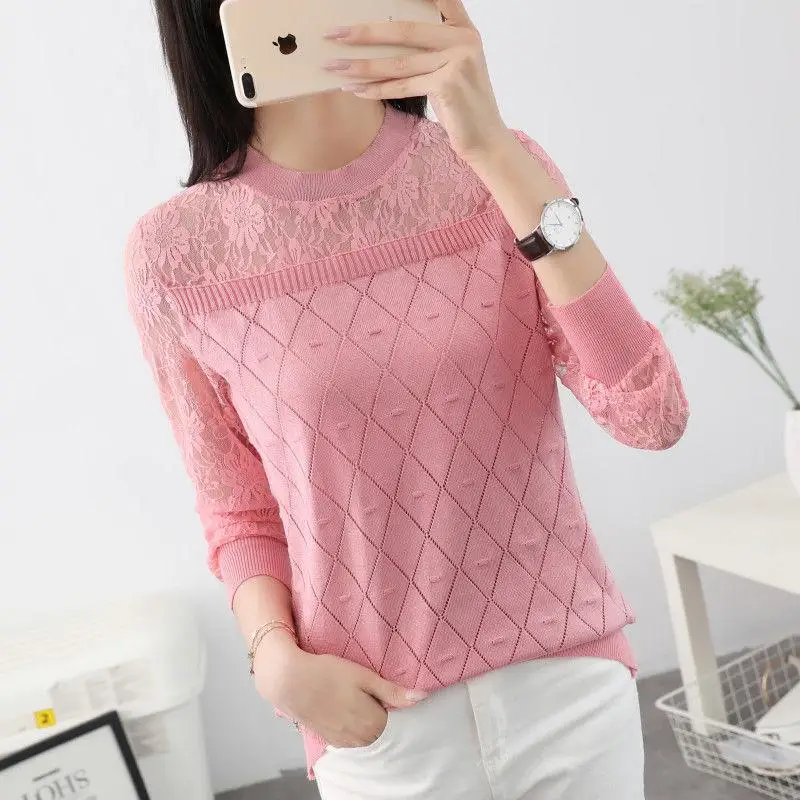 Pink Borisovich, женские повседневные блузки, рубашки, бренд, осенняя мода, пэчворк, кружево, вязанные, шерстяные, женские топы, рубашки P019 - Цвет: Pink