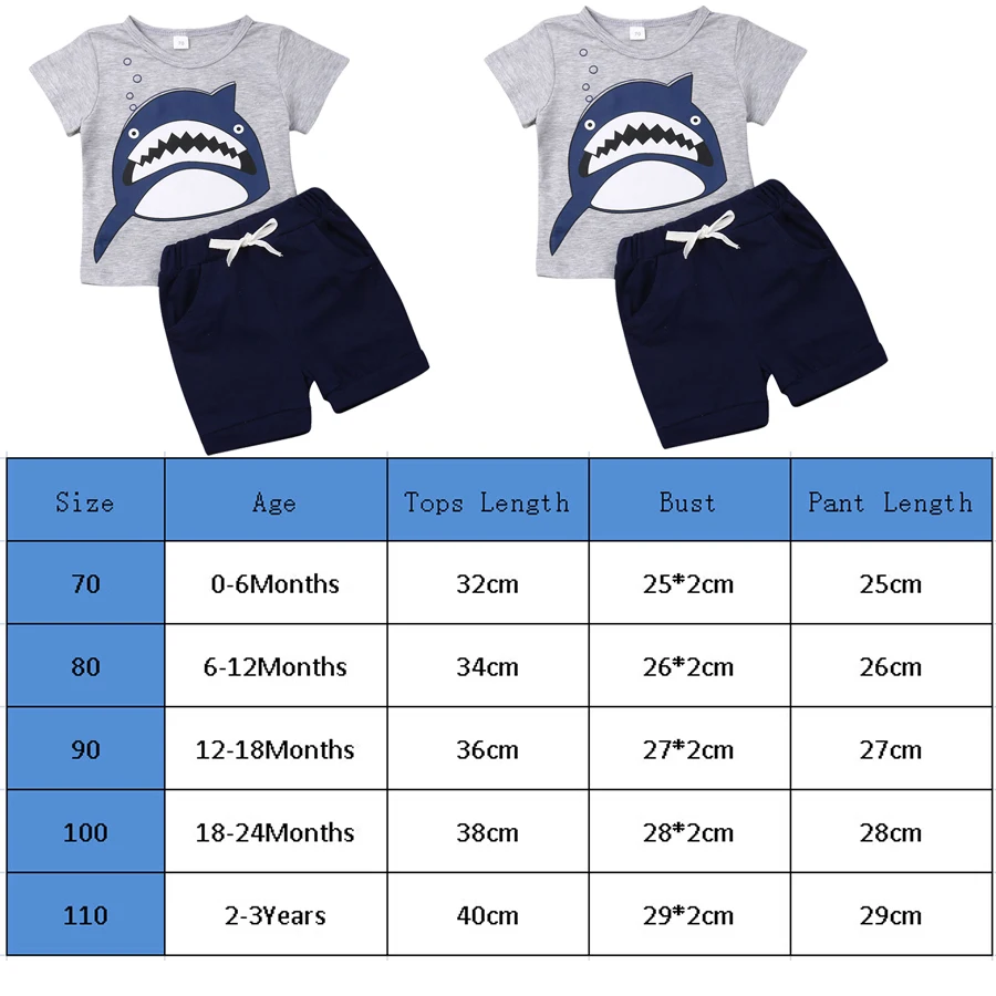 2019 0-3T Newborn Baby Boys Clothes Set Infant Shark Outfit Kids Short Sleeve T-shirt+Shorts Toddler Children Summer 2pcs |