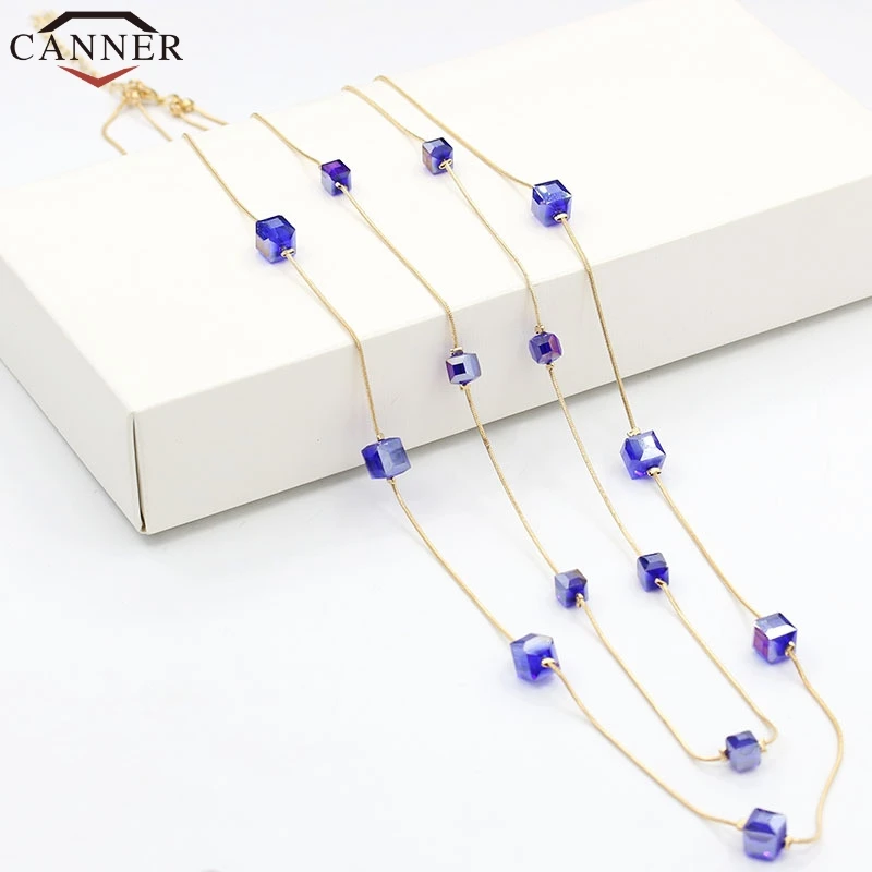 CANNER Fashion Long Layered Necklace Statement Crystal Gold Boho Pendant Women Accessories collier femme FI |