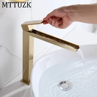 mttuzk bathroom brushed gold faucet basin faucet sink tap solid brass tap splashproof waterfall faucet basin mixer faucet crane