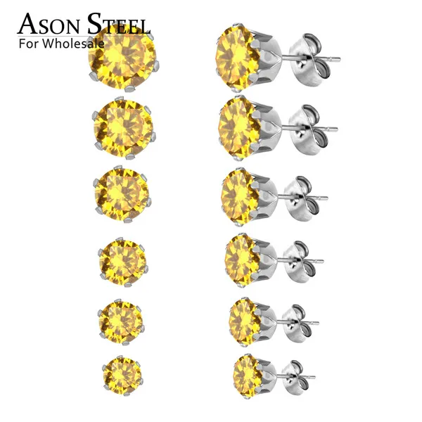 YS ASON, стальные серьги-гвоздики для женщин, розовый цвет, Круглый AAA кристалл, 6 пар/кор., набор сережек, нержавеющая сталь, Mujer Bijoux, подарок для любви - Окраска металла: YS