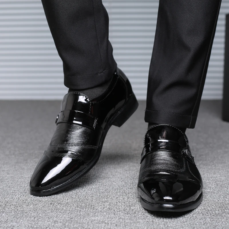 GOODRSSON genuine PU leather men shoes slip on point-toe suits business wedding man 2019 dress male classic oxfords | Обувь