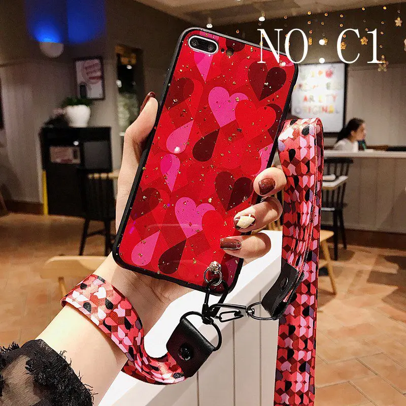 C1 С ремешок на запястье+ чехол для телефона со шнуром для Huawei Honor V10 V20 V9 7C 7X 8X 8 10 Lite Play наслаждаться 8 9 плюс 8E 9i крышка Цвет искусства - Цвет: C1