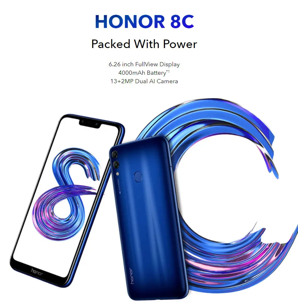 Глобальная прошивка, Honor 8C 6,2" 4G ram 32G/64GB rom, Восьмиядерный процессор Snapdragon 632, камера 13 МП+ 8 Мп, мобильный телефон 4000 мАч