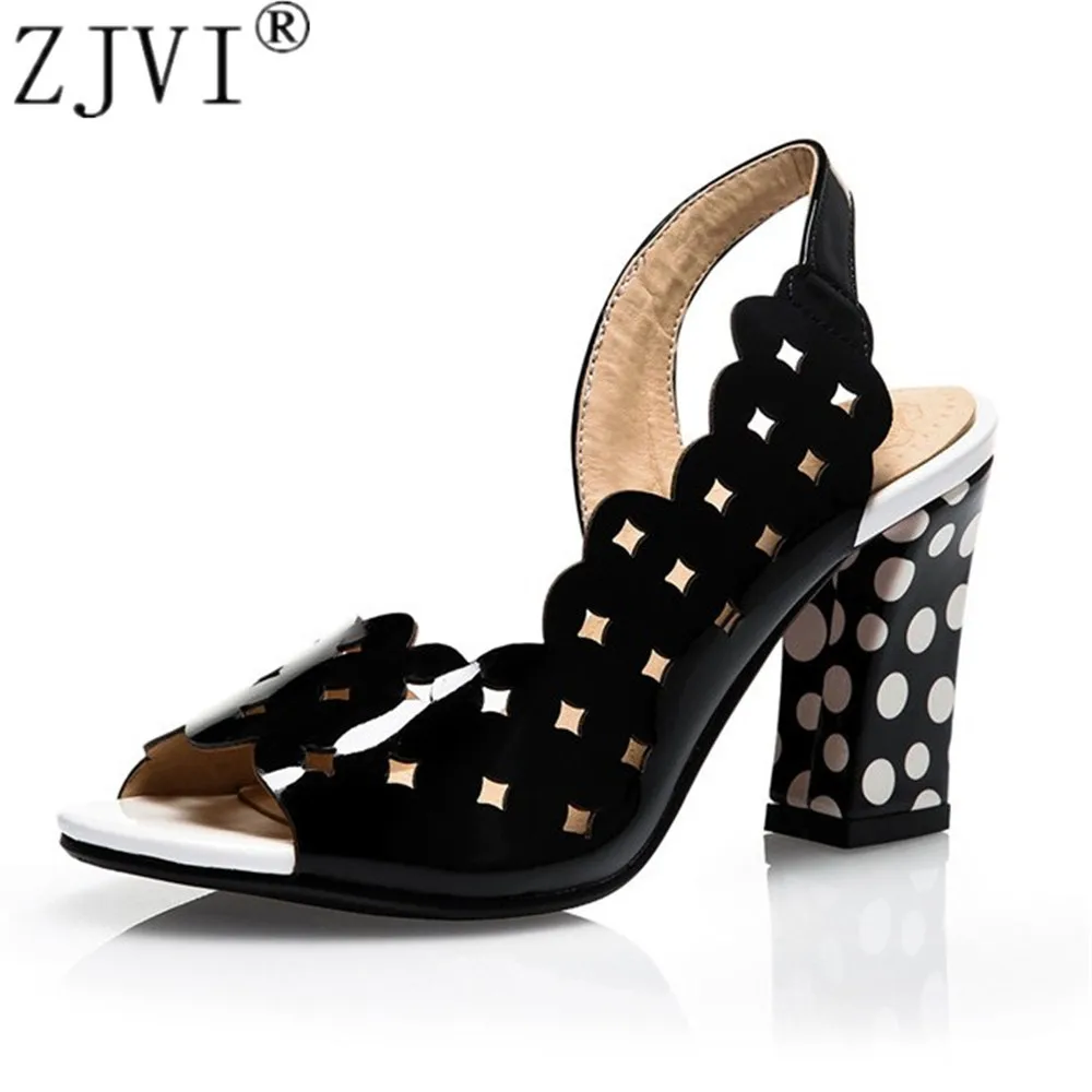 

ZJVI Woman 9cm Thick High Heels Sandals Women Summer Peep Toe Shoes 2021 Womens Fashion Cut Out Ladies Black White Party Sandals