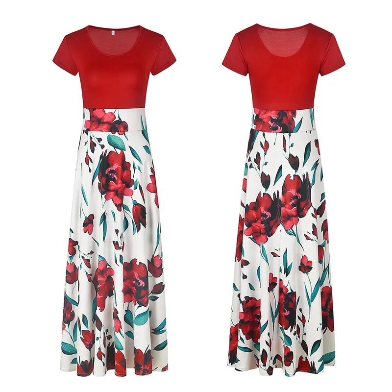 2019 женское платье с коротким рукавом цветочным принтом в стиле пэчворк Boho Maxi