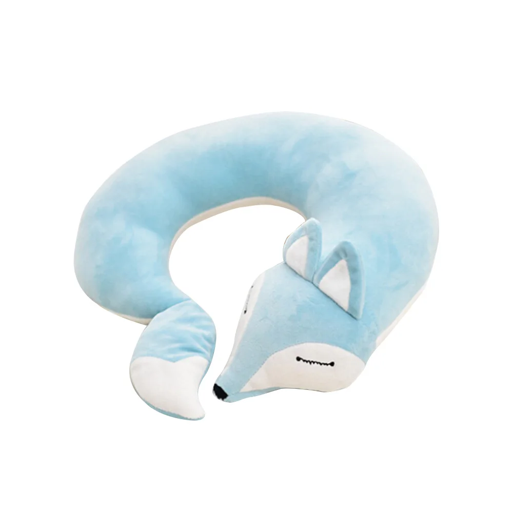 Синий Cute Valentine's Day Gift Fox Cotton Plush U Shape Neck Pillow Travel Car Home Pillow Nap U Shape Pillow for Flight Plane Travel - Цвет: Синий