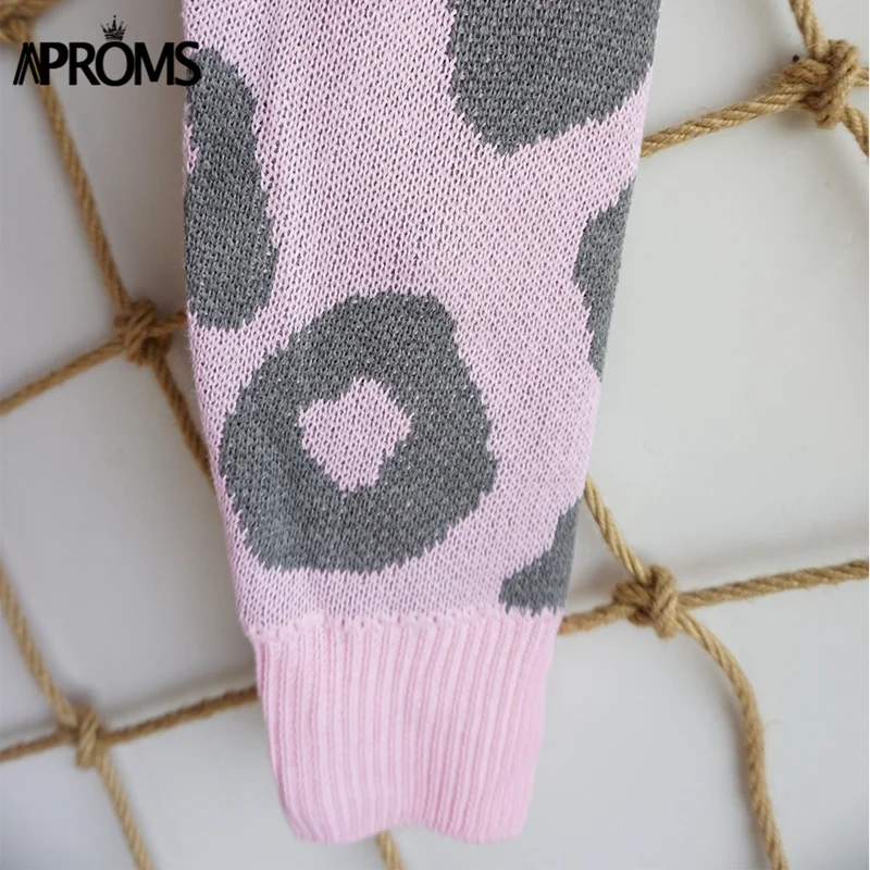Aproms, Леопардовый принт, вязаный длинный кардиган, женское Свободное пальто, открытый стежок, джемпер,, Осень-зима, свитер, Женское пальто
