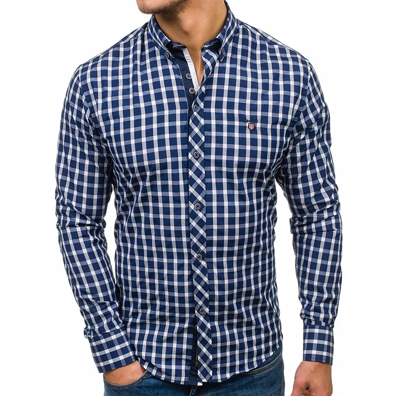 ZOGAA Для мужчин s Рубашки в клетку с узором платье горошек рубашка Camisa социальная