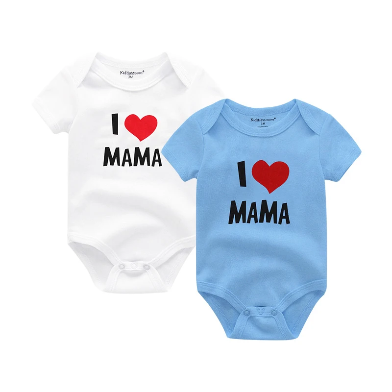 Детские боди с надписью «I Love Papa Mama», одежда из хлопка для маленьких девочек, одежда с короткими рукавами и принтом для маленьких мальчиков, Roupas de bebe - Цвет: White Mama Blue Mama