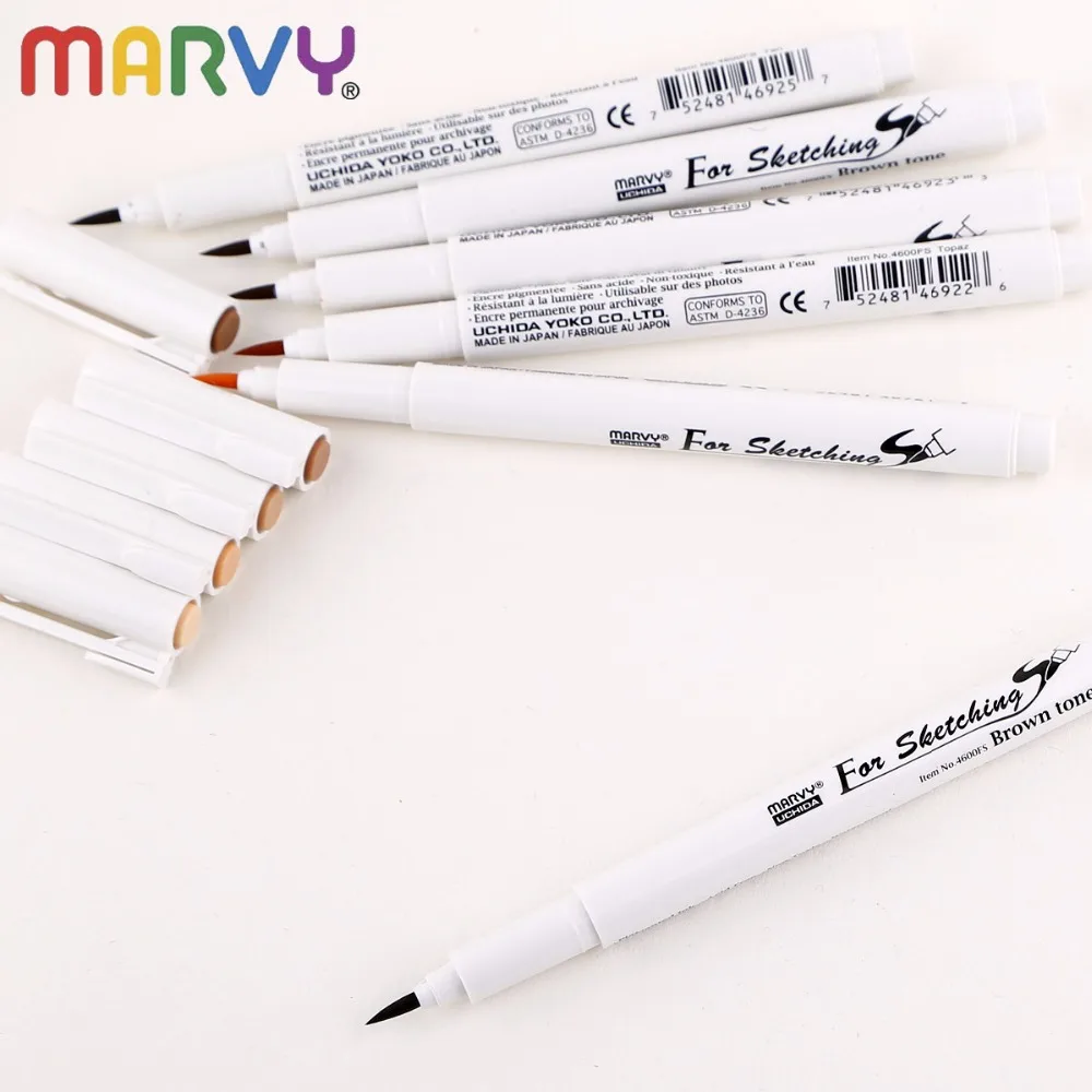 Marvy 7/8 шт. тонкая грань технический чертеж иглы пера Коричневый и серый цвет кисти Водонепроницаемый маркер для Манга и аниме Стиль комиксов произведение искусства