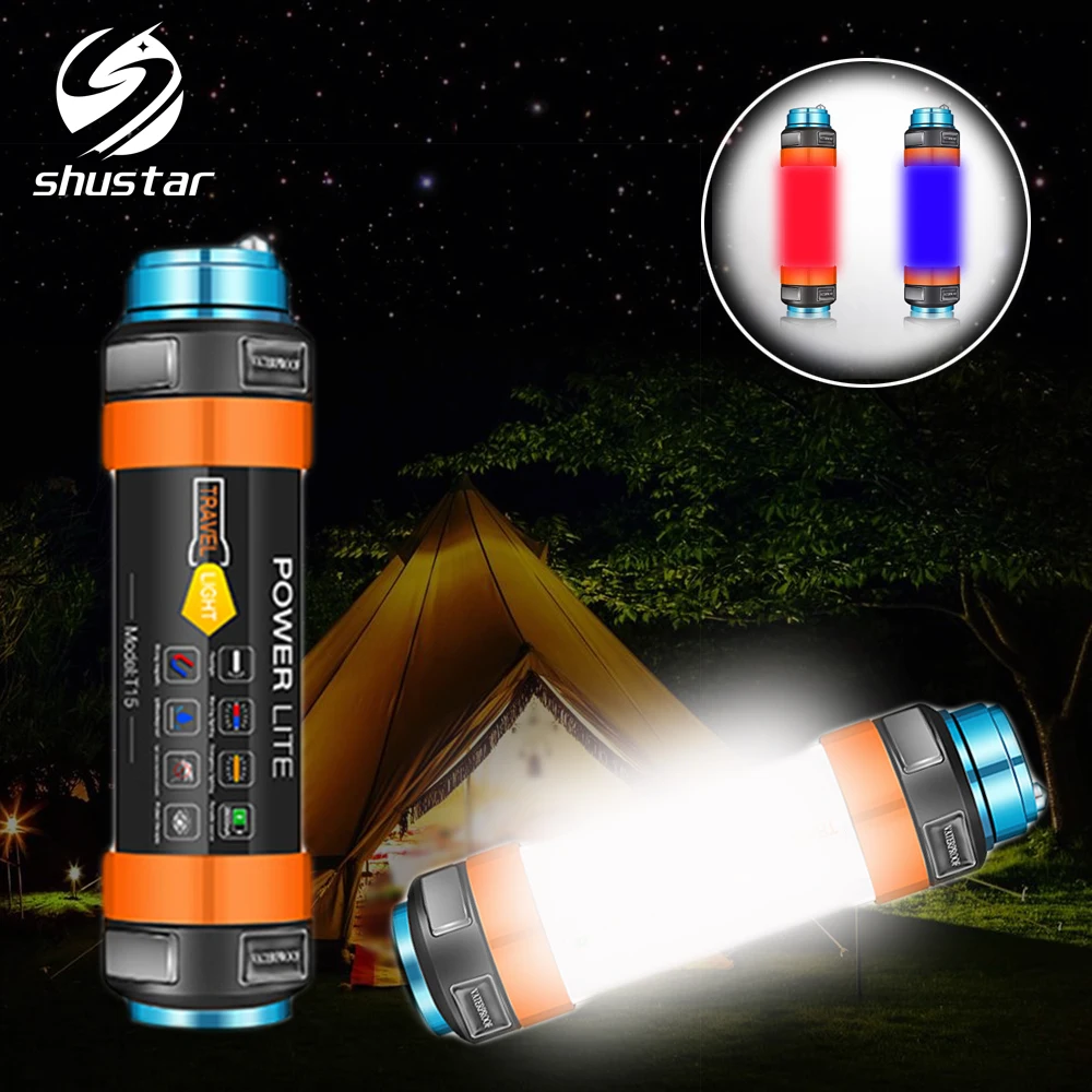 

Multifunctional Rechargeable LED Flashlight Camping Lantern 7800mAH Tent Light Lamp Work Fishing Warning Light IP68 waterproof