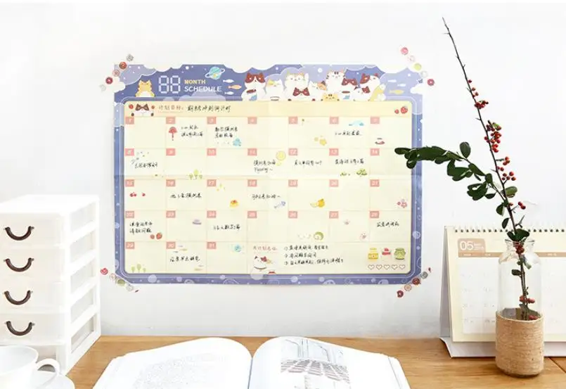 Coloffice 1PC Creative Monthly Plan Table Cartoon Cats Cute 30-day Schedule Work Study Memo Planner Paper Office School Supplies