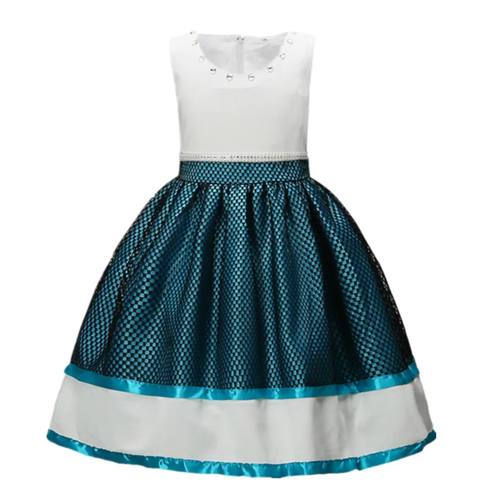 Girl Dress Puff Princess Sleeveless Rhinestone Metal Color Wave Point Party | Детская одежда и обувь