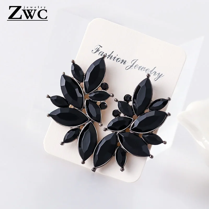 Black ZWC трендовые брендовые серьги-капли с опаловым камнем, новинка, брендовые элегантные серьги для женщин, модные элегантные геометрические серьги с кристаллами, ювелирные изделия - Окраска металла: Black