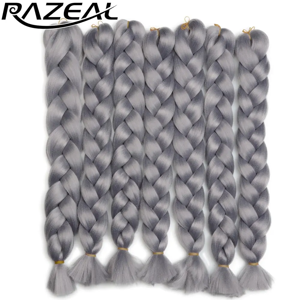 T1B/серый Razeal, 24 дюйма, чистый цвет, 100 г, синтетические огромные косы, Африканский стиль, длинные волосы, канекалон, вязанные крючком, плетёные волосы - Цвет: T1B/серый