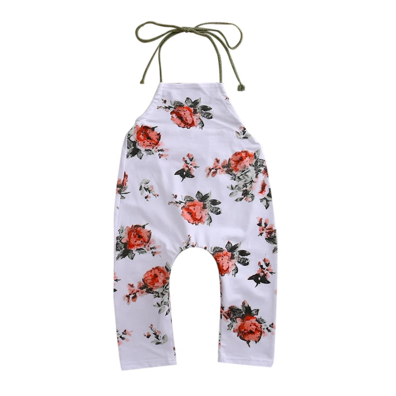 

Cute Girls Clothing Floral Print Outfit Vogue Sleeveless Overall White Suspender Pants Lucky Kids Clothes
