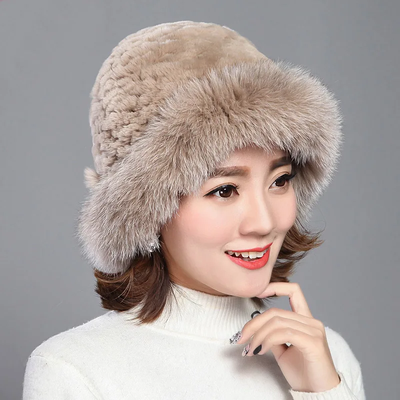 ZDFURS * для женщин шапки с мехом зимняя натуральная вязаные из меха кролика рекс