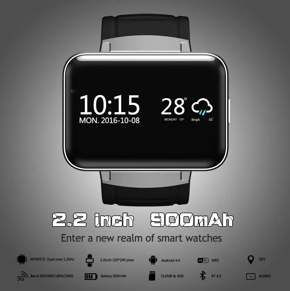 DM98 SmartWatch 2.2 "дюйма GPS 3 г Dual SIM Wi Fi Android Smart Bluetooth часы с карта поддержки Facebook и WhatsApp