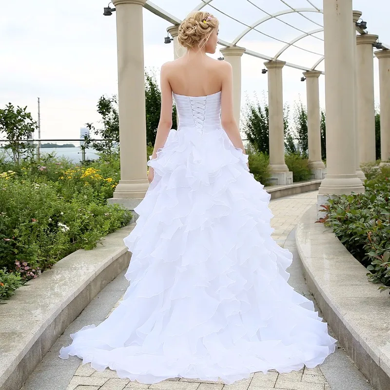 Custom Made Милая Свадебные Платья Белый Халат де Mariée Органзы Бисером Трепал Дешевые |