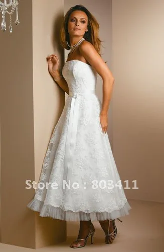 

Free Shipping New Style Gogeous Ankle Length Lace Wedding Reception Dress