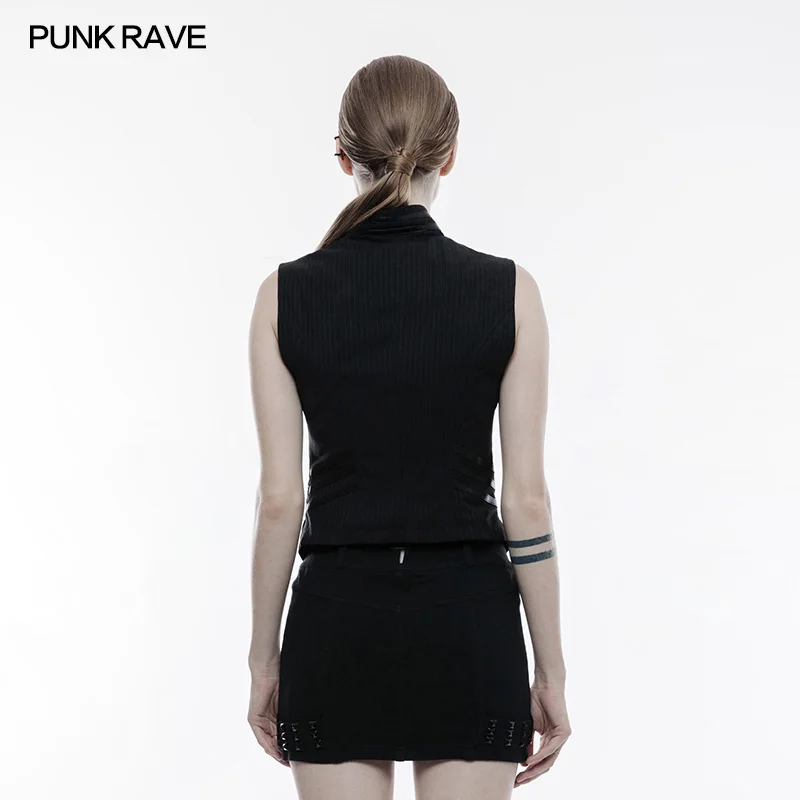 PUNK RAVE Women Vintage Military Uniform Blouse Steampunk Gothic Striped Woven Sleeveless Vest Party Formal Tops Shirt | Женская одежда