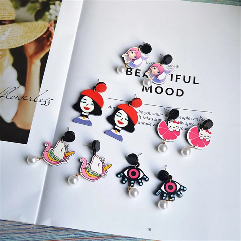 Женские акриловые серьги подвески забавные длинные висячие с мультяшными