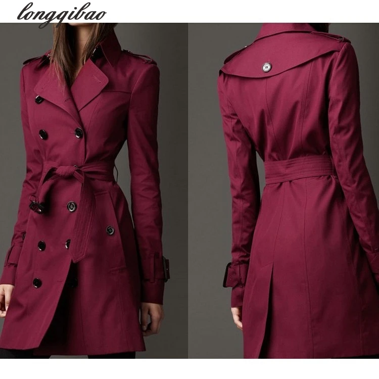 Женский двубортный Тренч однотонный Длинный Облегающий с секциями в европейском