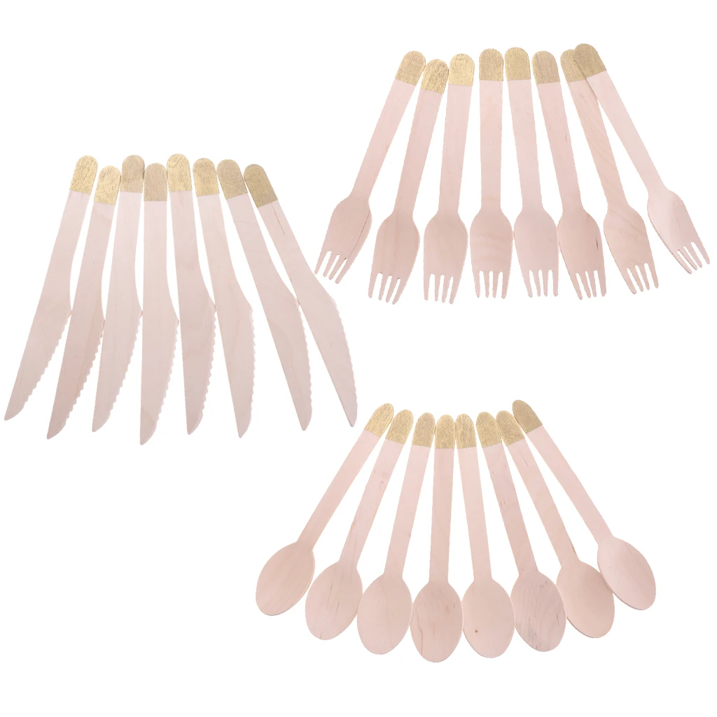 Набор деревянных столовых приборов 24 разных цветов в деревенском стиле ложка нож