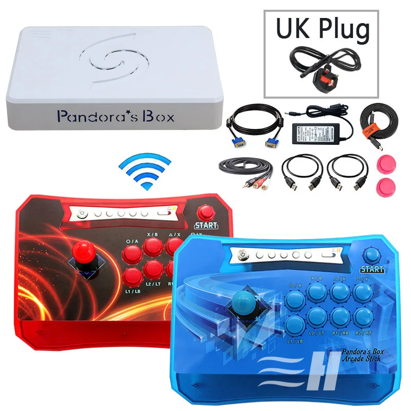 2P blue red UK Pandora Box 6 1300 в 1 беспроводной игровой джойстик контроллер 2 игроков джойстик консоль может добавить 3000 игры fba mame ps1 3d игры - Цвет: 2P blue red UK