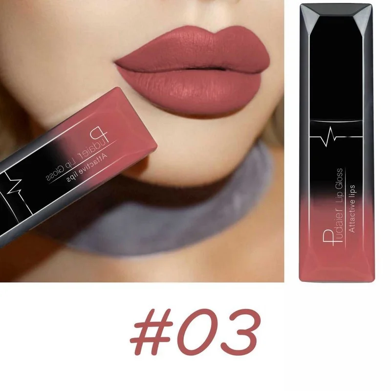 PUDAIER Водонепроницаемый матовый бархатный блеск для губ Nude Matte Velvet Glossy Lip Gloss Lipstick Balm Sexy Red Tint 21 Цвета Женская модная косметика Подарок.