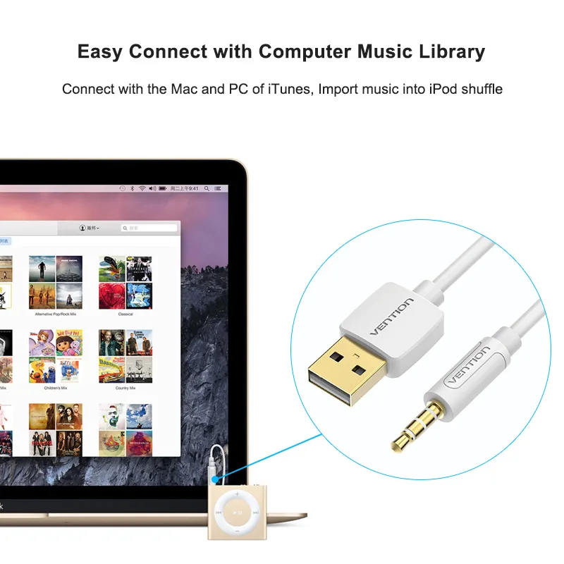 Vention 3.5 мм Джек USB 2.0 Зарядное устройство данных кабель аудио для наушников адаптер