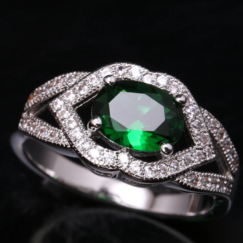 Волшебный зеленый кубического циркония камни 925 серебро Jewelrys Solitaire Кольца США #