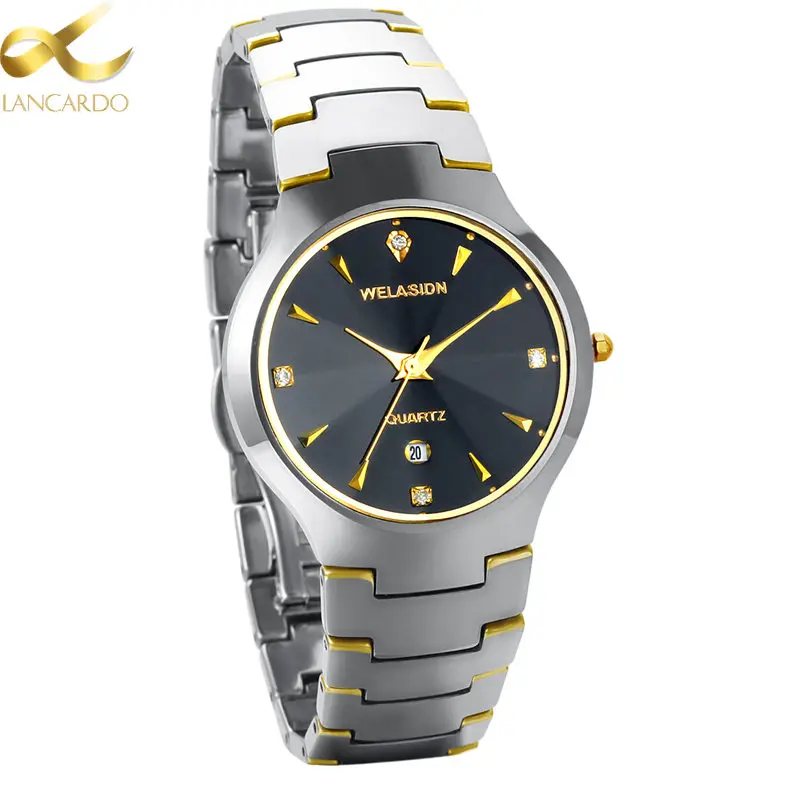 Gold Men's Watch Luxury Famous Brand Lancardo Tungsten Steel Wrist Quartz Watches Men Luminous Wristwatches Relogio Masculino