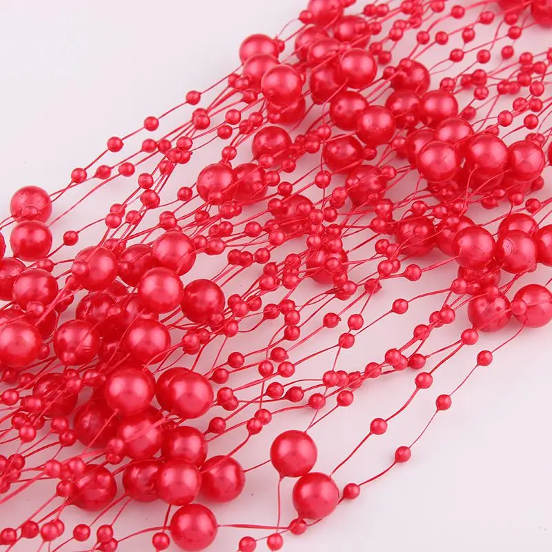 5 метров, 4 шт./лот, 17 цветов, рыбная линия, искусственный ABS жемчуг, бусины, цепочка для гирлянды, Свадебная вечеринка, Декор, аксессуары для волос - Цвет: Red