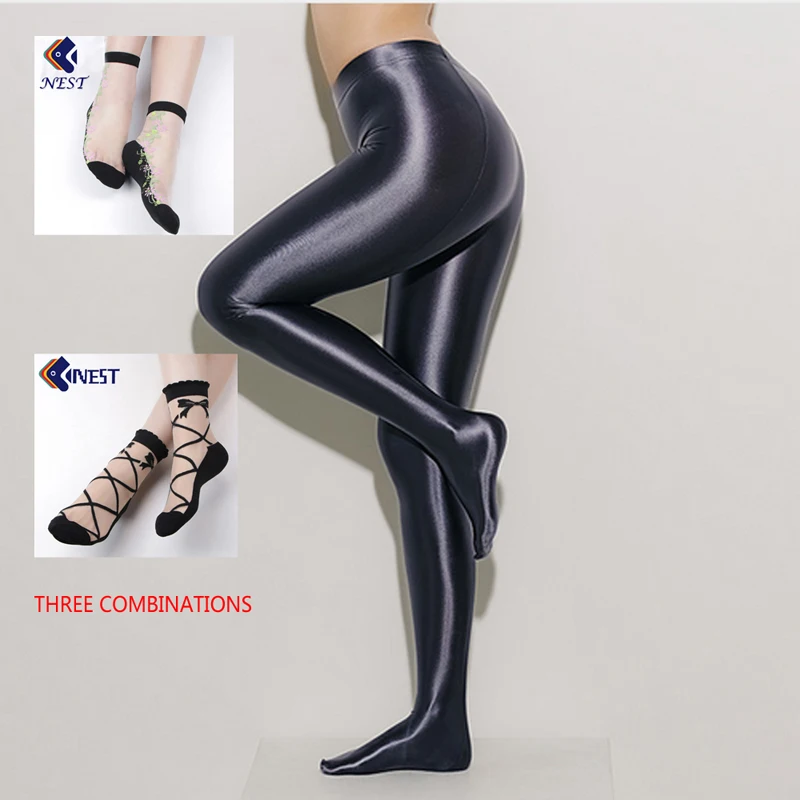 DROZENO сатин BRILLANT непрозрачные Collants Brillant мокрого вида Collants сексуальный Bas brillant De Mode Japonais Mince Taille Haute