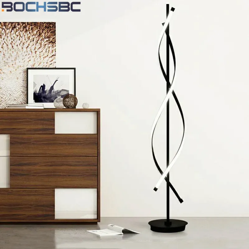 

BOCHSBC Modern LED Floor Lamp Dimmable Nordic Eye Protection Black Stand Lamps Bedside Bedroom Dining Living Room Standing Light