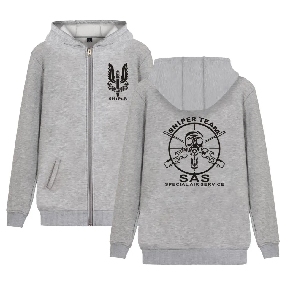 

British Army Special Air Service insignia Hoodies With Zipper Men Cotton Casual Print S.A.S SAS SNIPER TEAM Hooded Sweatshirts