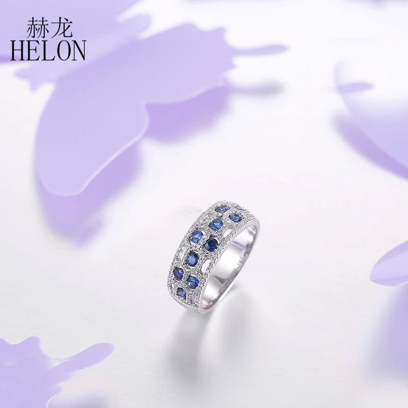 HELON Solid 18 K Белое Золото 1.25CT натуральные сапфиры Алмазы обручальные женское кольцо для помолвки Свадебная вечеринка модные ювелирные изделия