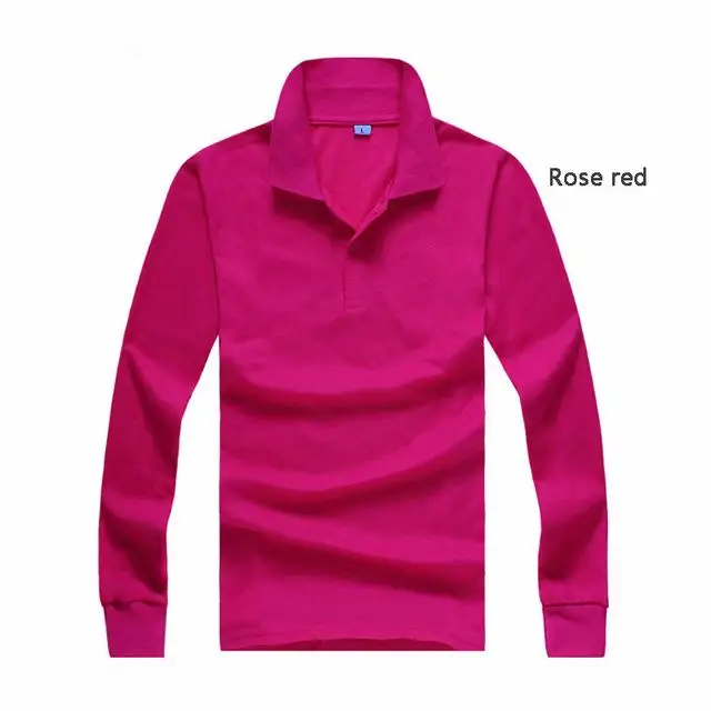 Rose red Новинка, стильные мужские поло с длинными рукавами, повседневные мужские рубашки поло с отворотами, одноцветная мужская Тонкая Мода, топы - Цвет: Rose red