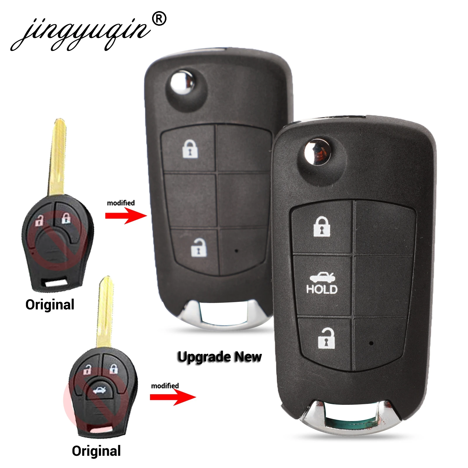 

jingyuqin Car Remote Modified Flip Key Shell for NISSAN Juke March Qashqai Sunny Sylphy Tiida X-Trail Upgrade ReplaceMent Case