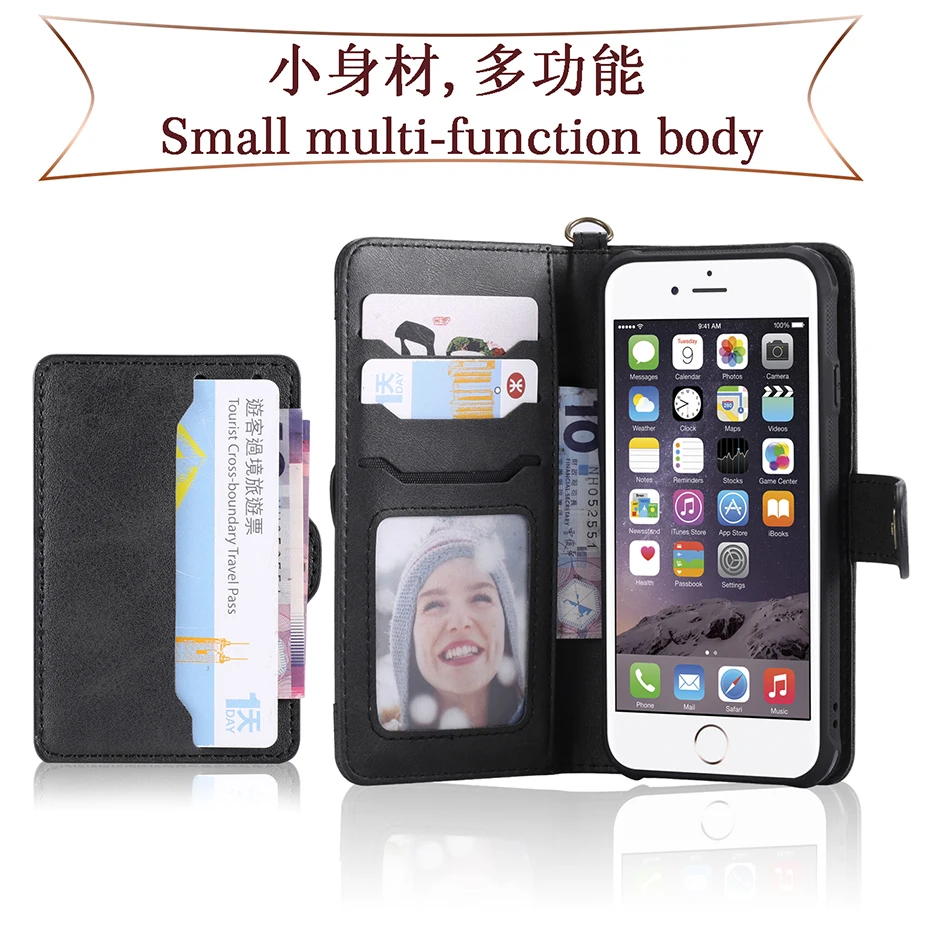 Для iPhone X Case кожи 2 в 1 Магнитная Съемная откидная крышка для iPhone 6 S Plus, 8, 7 Plus, 6, 6 S Чехол кошелек Coque B129