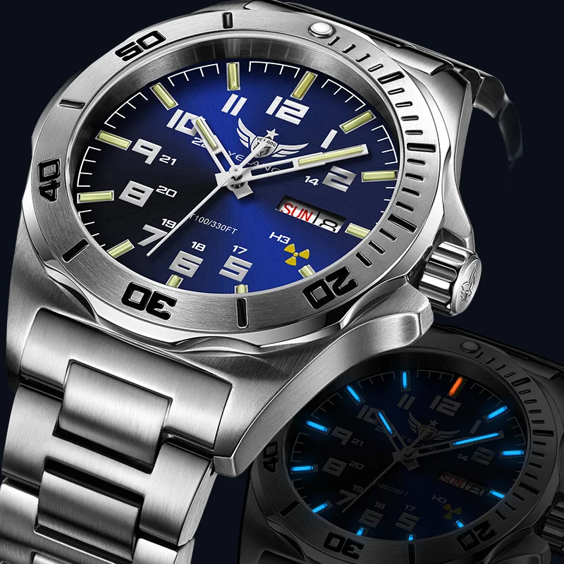 

Yelang Tritium T100 Watch Men Automatic Mechanical Japan TOP Movement 24Jewels Sapphire Rotated Dial WR100M Swim Diver Watch