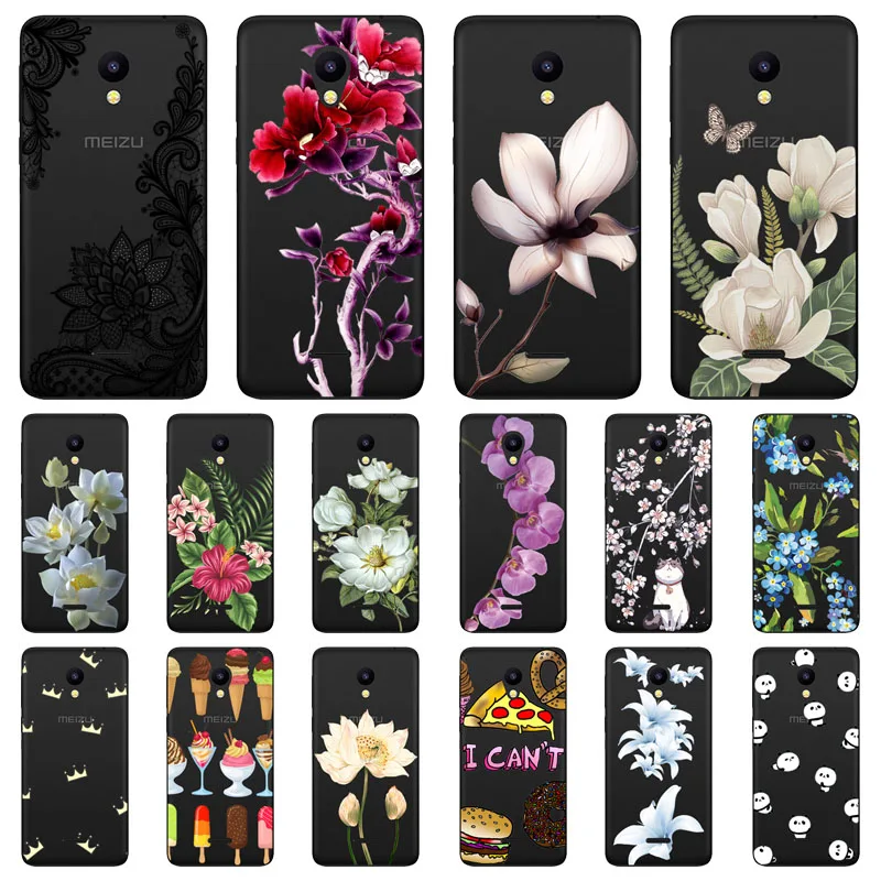 meizu c9 Case Silicon Black Painting flower Soft TPU Back Cover for pro protect Phone cases shell |