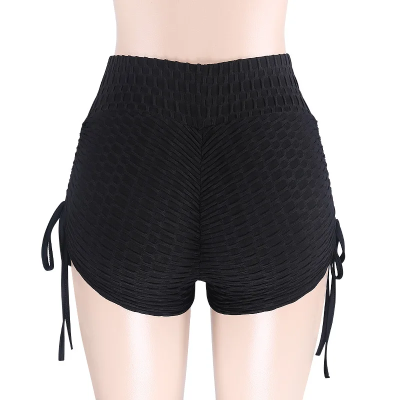 Однотонные черные шорты с высокой талией для женщин на шнуровке Сезон лето пуш ап