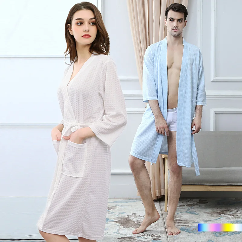 

Lovers Plus Size Suck Sweat Towel Bathrobe Women Summer Sexy Waffle Kimono Bath Robe Men Femme Bridesmaid Robes Dressing Gown