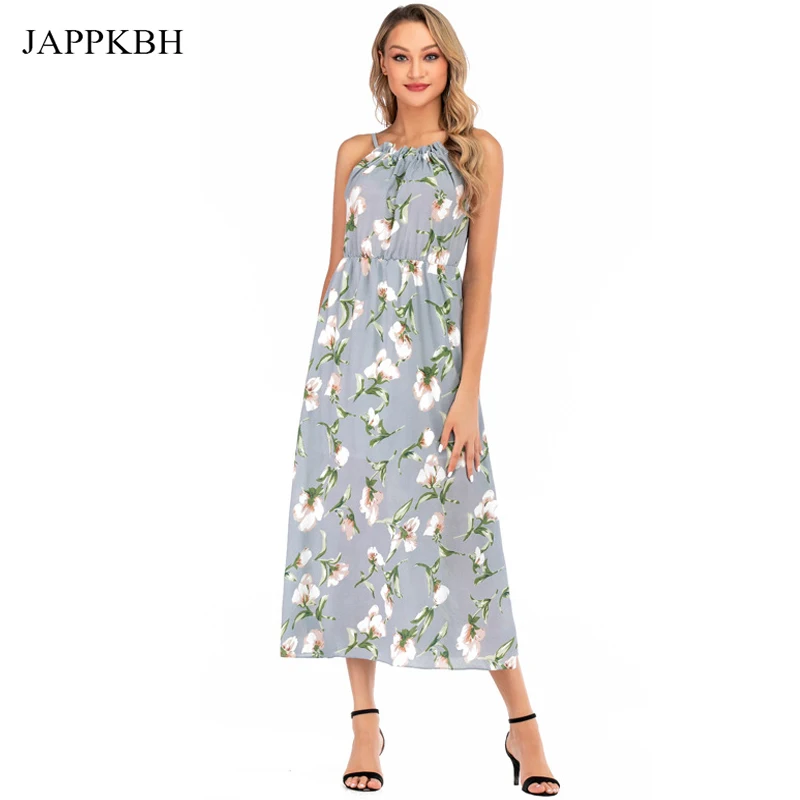 JAPPKBH летнее платье женское 2019 Новое сексуальное ТРАПЕЦИЕВИДНОЕ шифоновый с