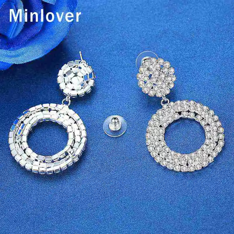 Круглые серьги с кристаллами Minlover для невесты разразы серебряные серьги-капли